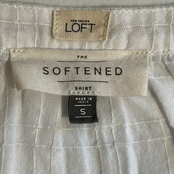 Loft, White, Rounded neck, 1/2 button down, 100% Cotton, Long Sleeve Top, Small - Picture 5 of 8